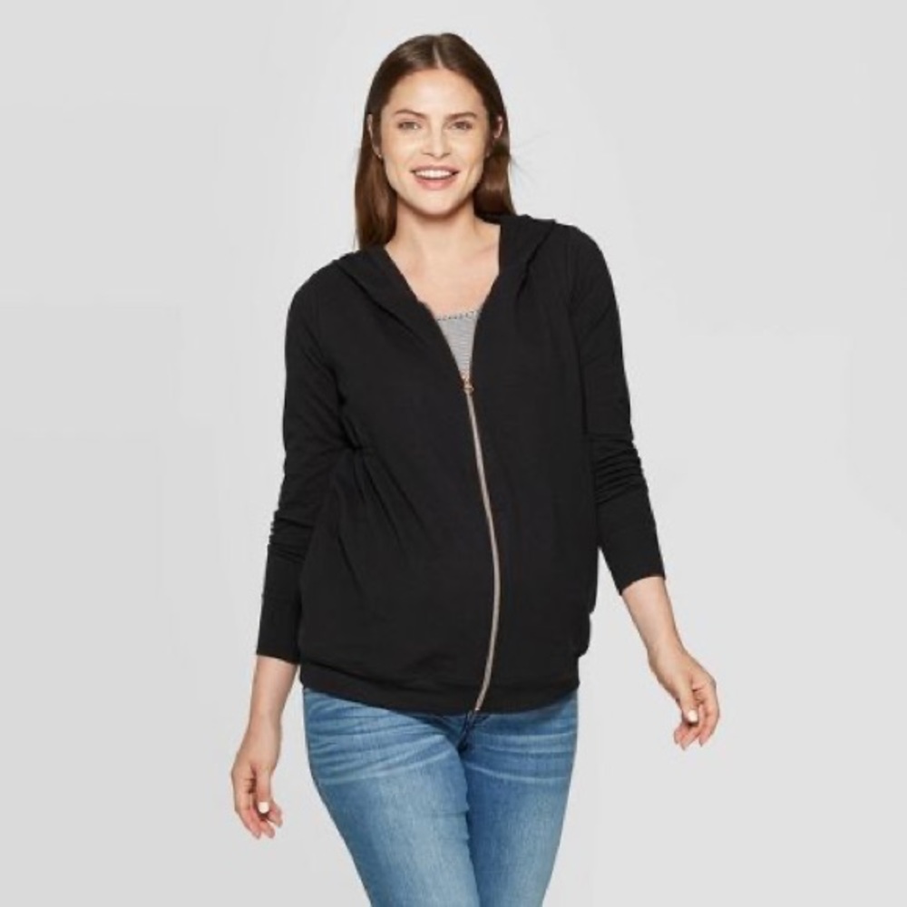 Isabel Maternity Black Zip Up Sweatshirt Hoodie Womans M Pregnancy Jacket